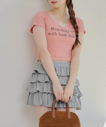 【RMAF】領口蕾絲羅紋T恤