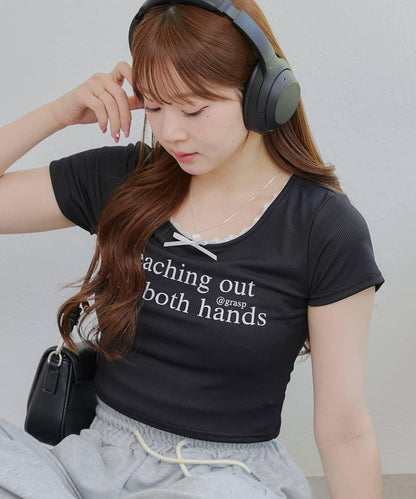 【RMAF】領口蕾絲羅紋T恤