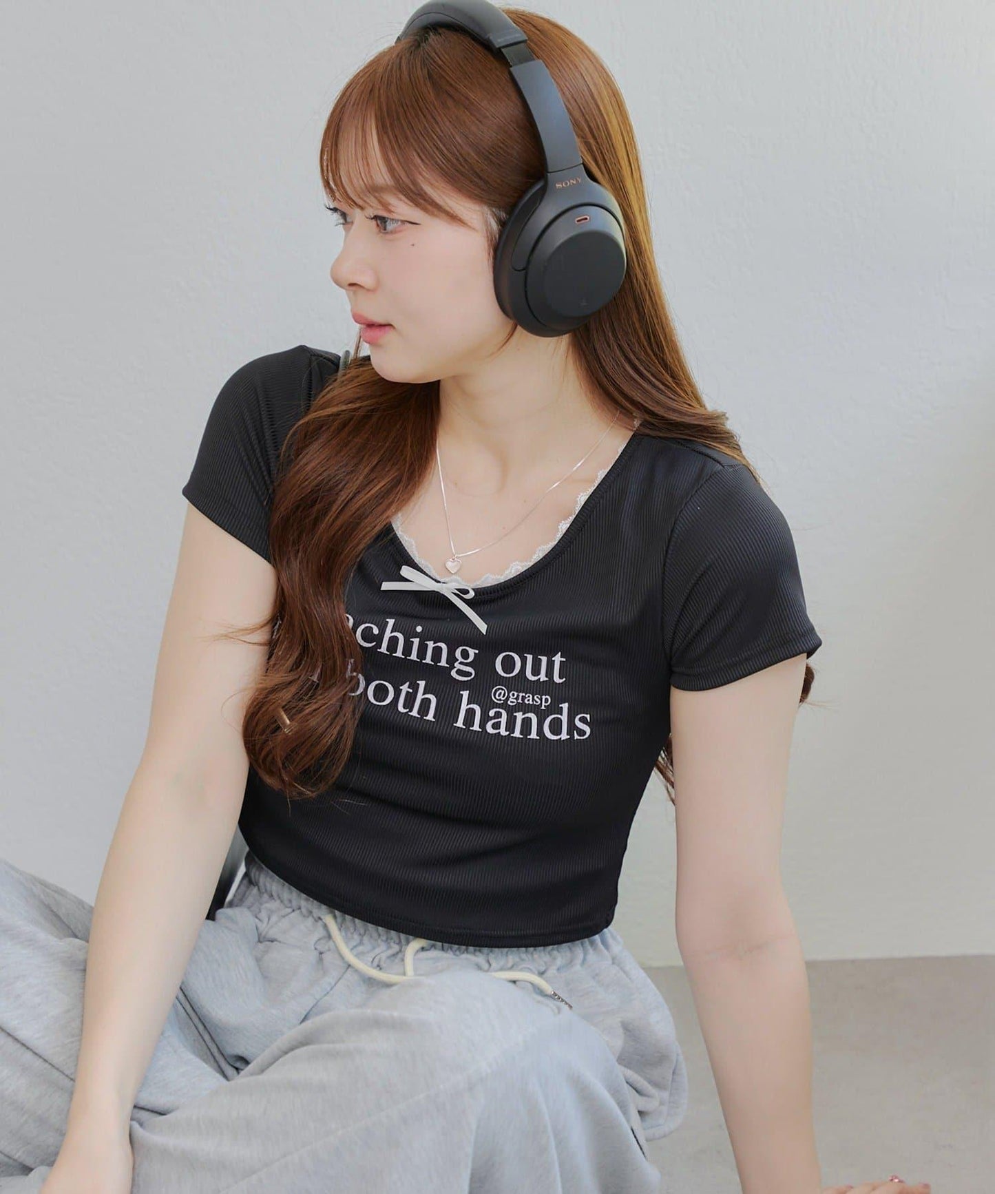 【RMAF】領口蕾絲羅紋T恤