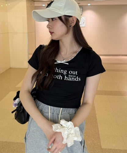 【RMAF】領口蕾絲羅紋T恤