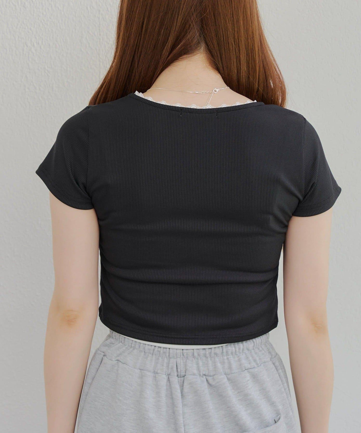 【RMAF】領口蕾絲羅紋T恤