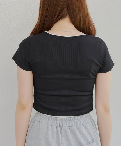 【RMAF】領口蕾絲羅紋T恤