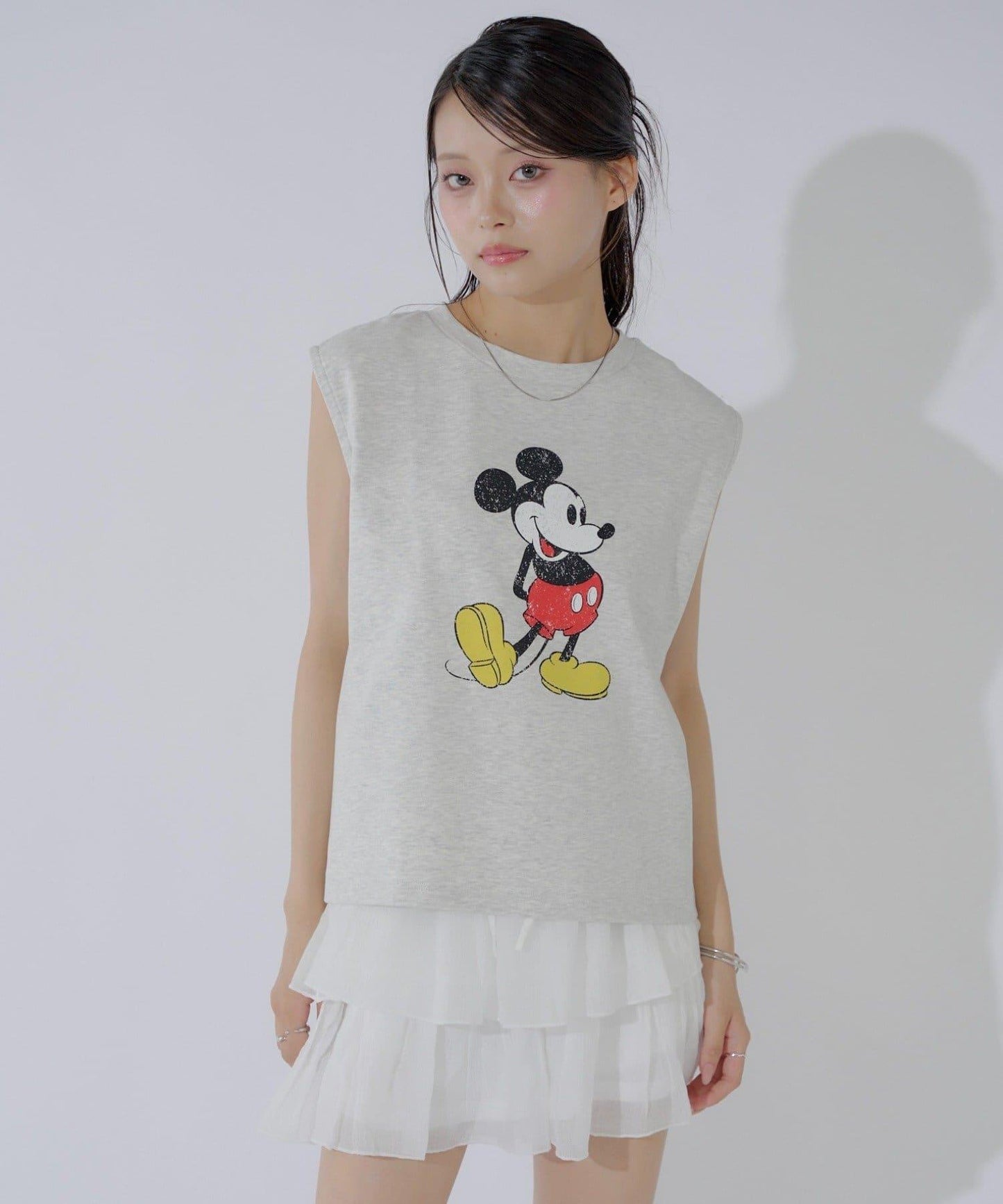 ミッキー圖案無袖法式T恤