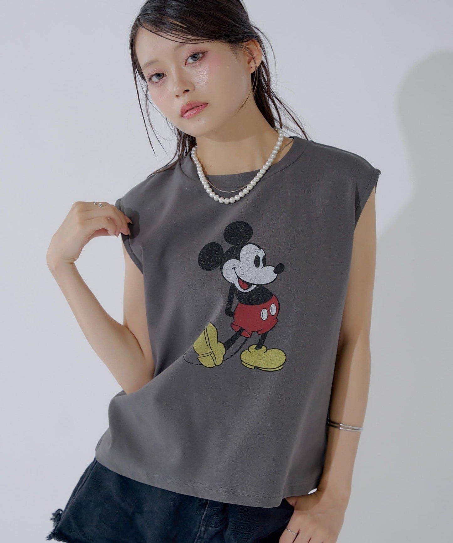 ミッキー圖案無袖法式T恤