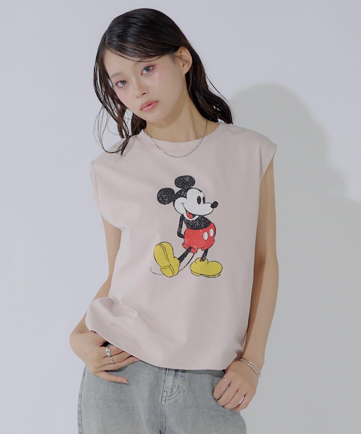 ミッキー圖案無袖法式T恤