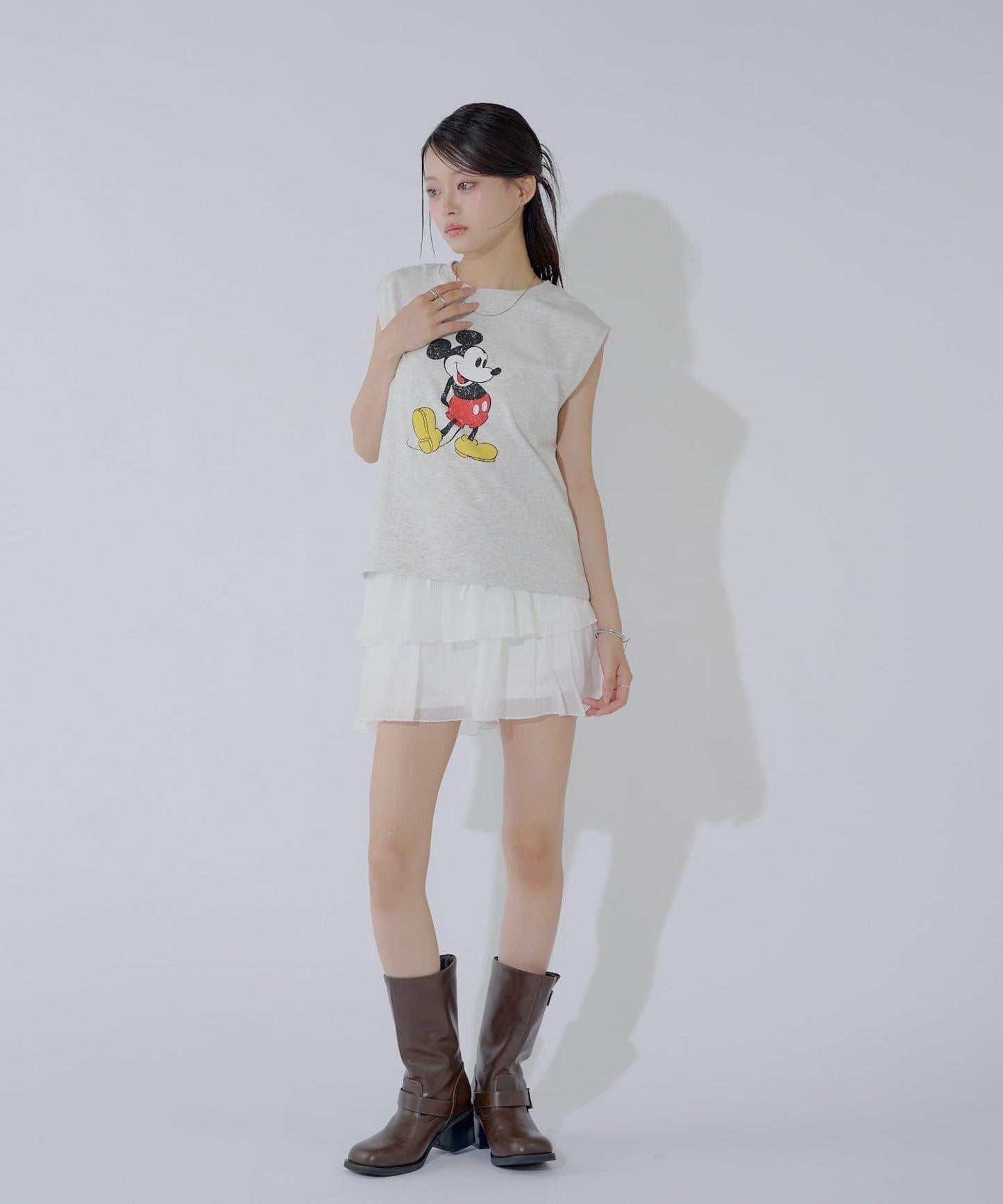 ミッキー圖案無袖法式T恤