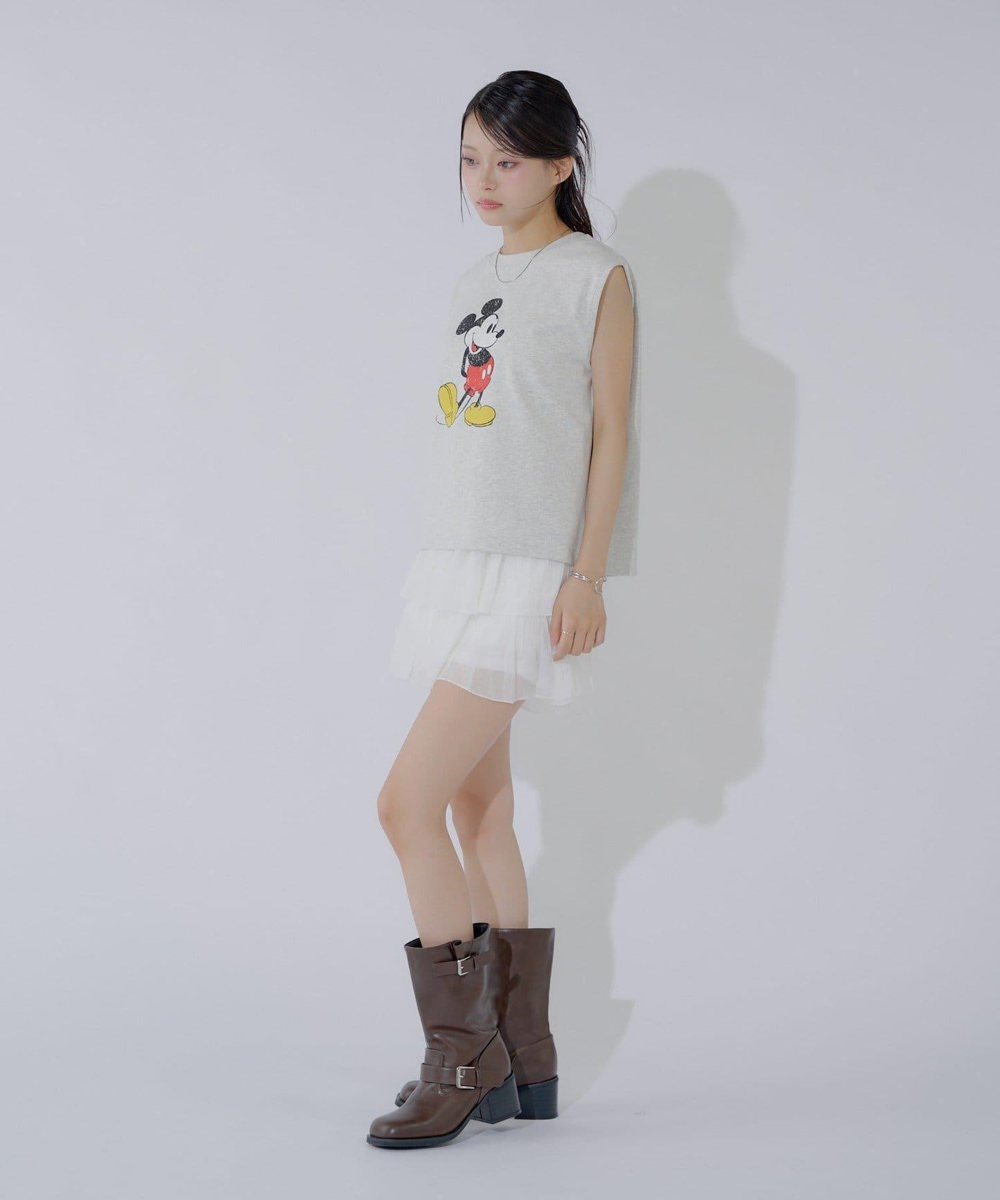 ミッキー圖案無袖法式T恤
