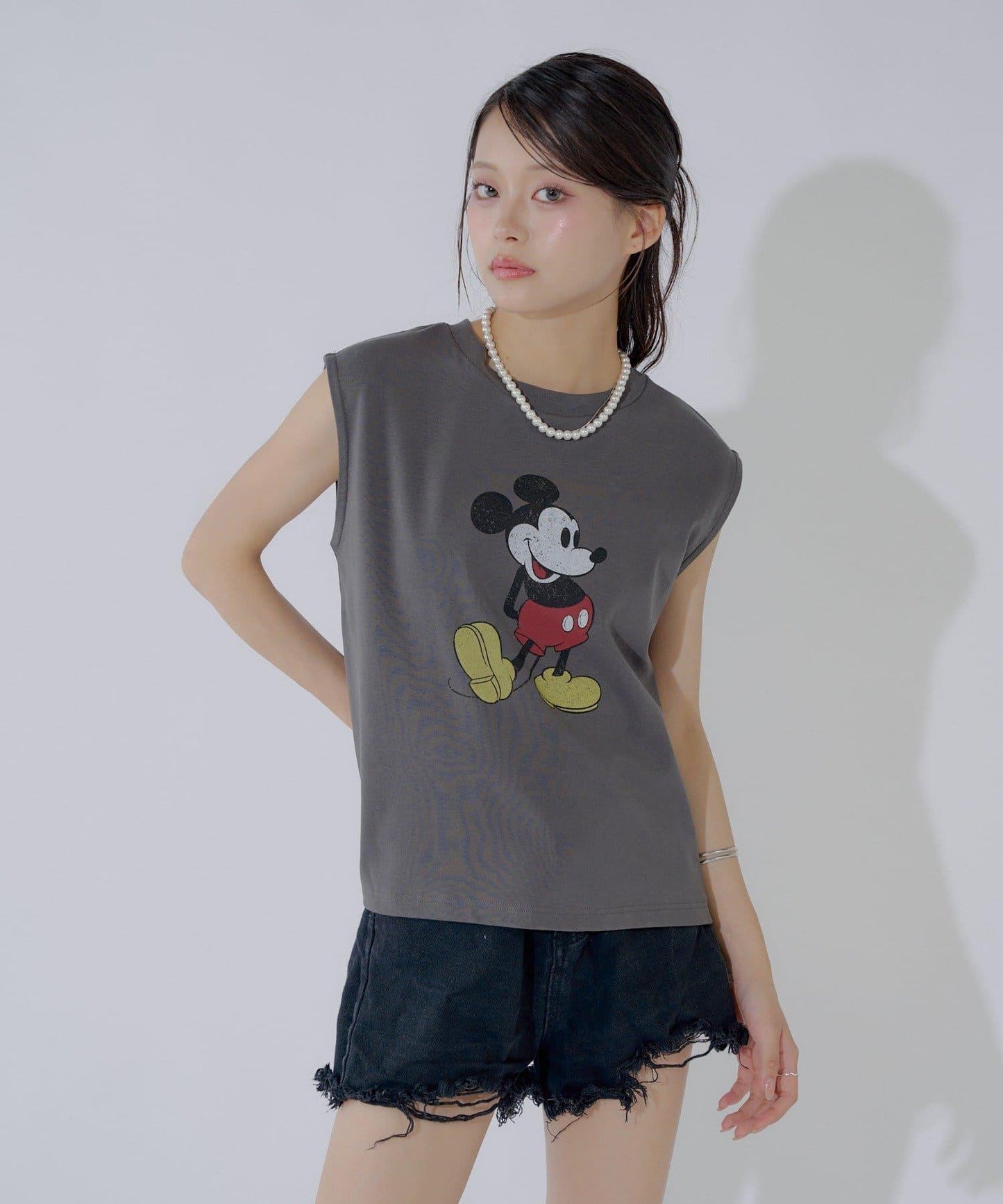 ミッキー圖案無袖法式T恤