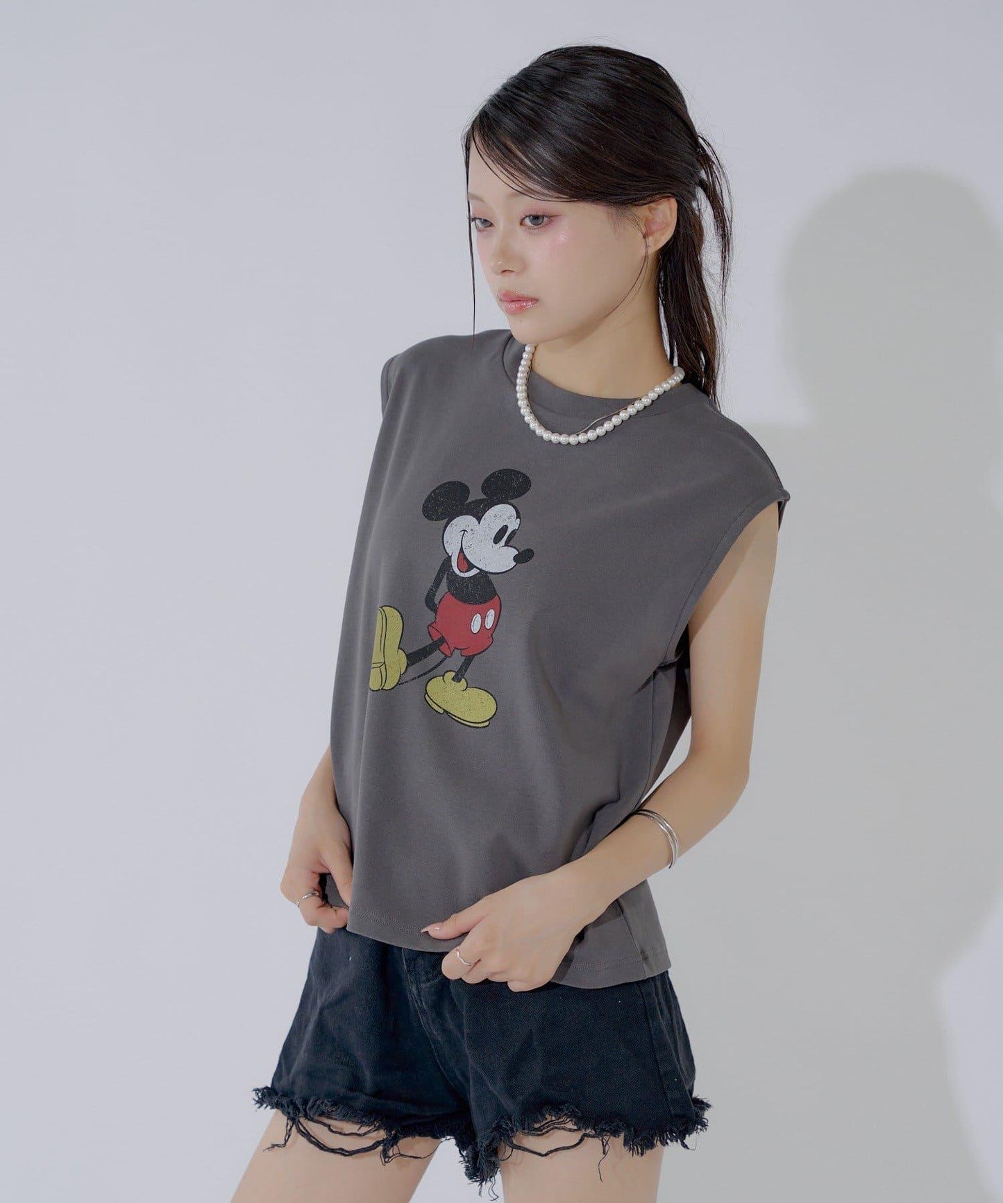 ミッキー圖案無袖法式T恤