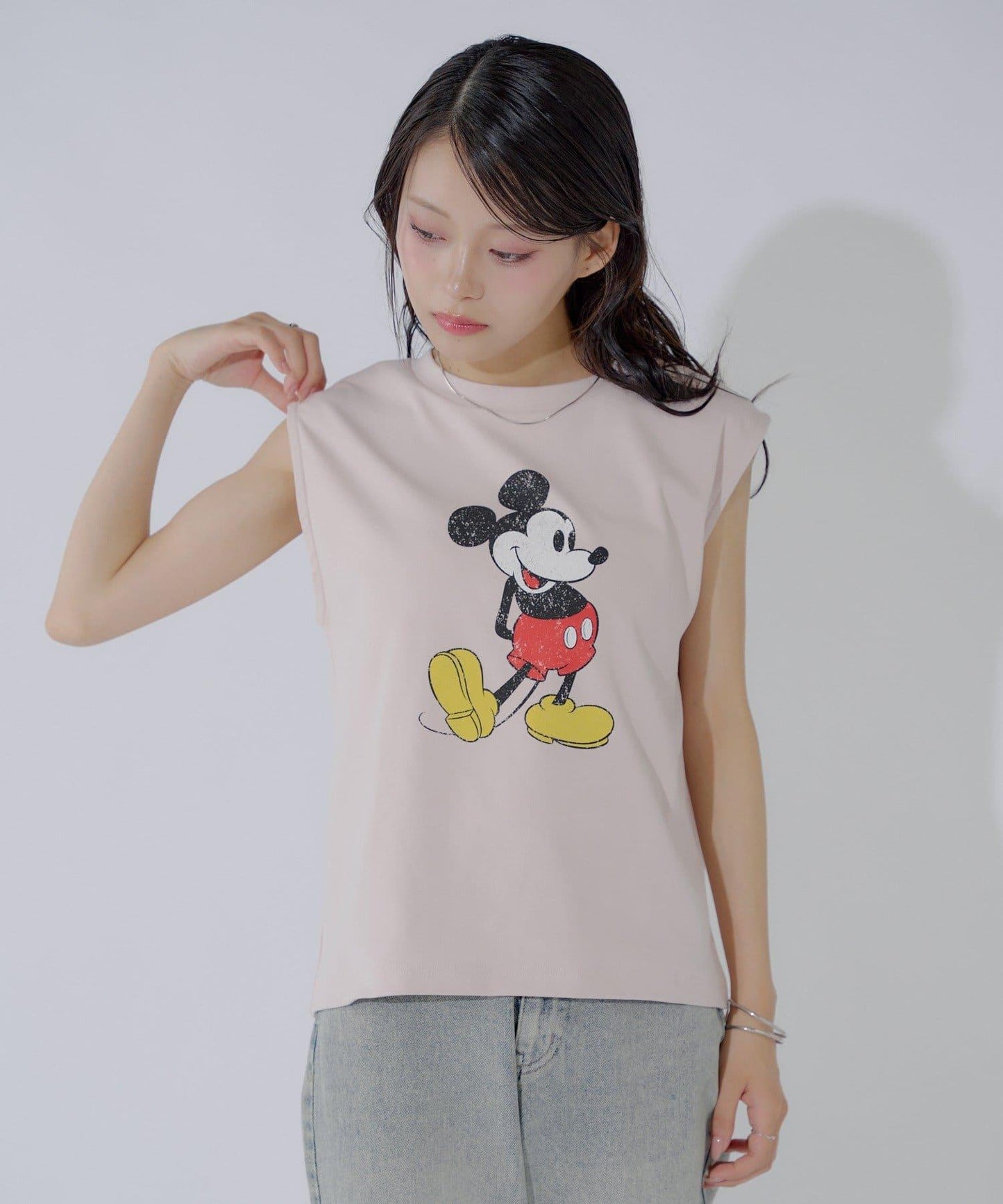 ミッキー圖案無袖法式T恤