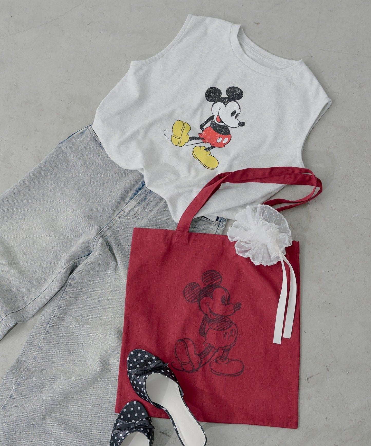 ミッキー圖案無袖法式T恤