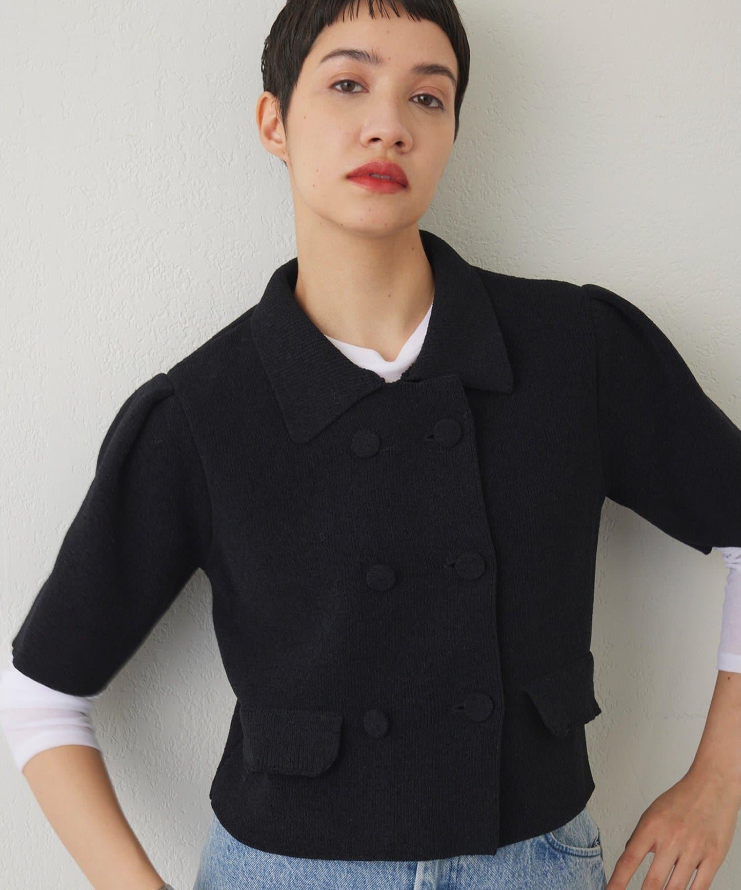 【THE PAUSE】天鵝絨針織短款開衫