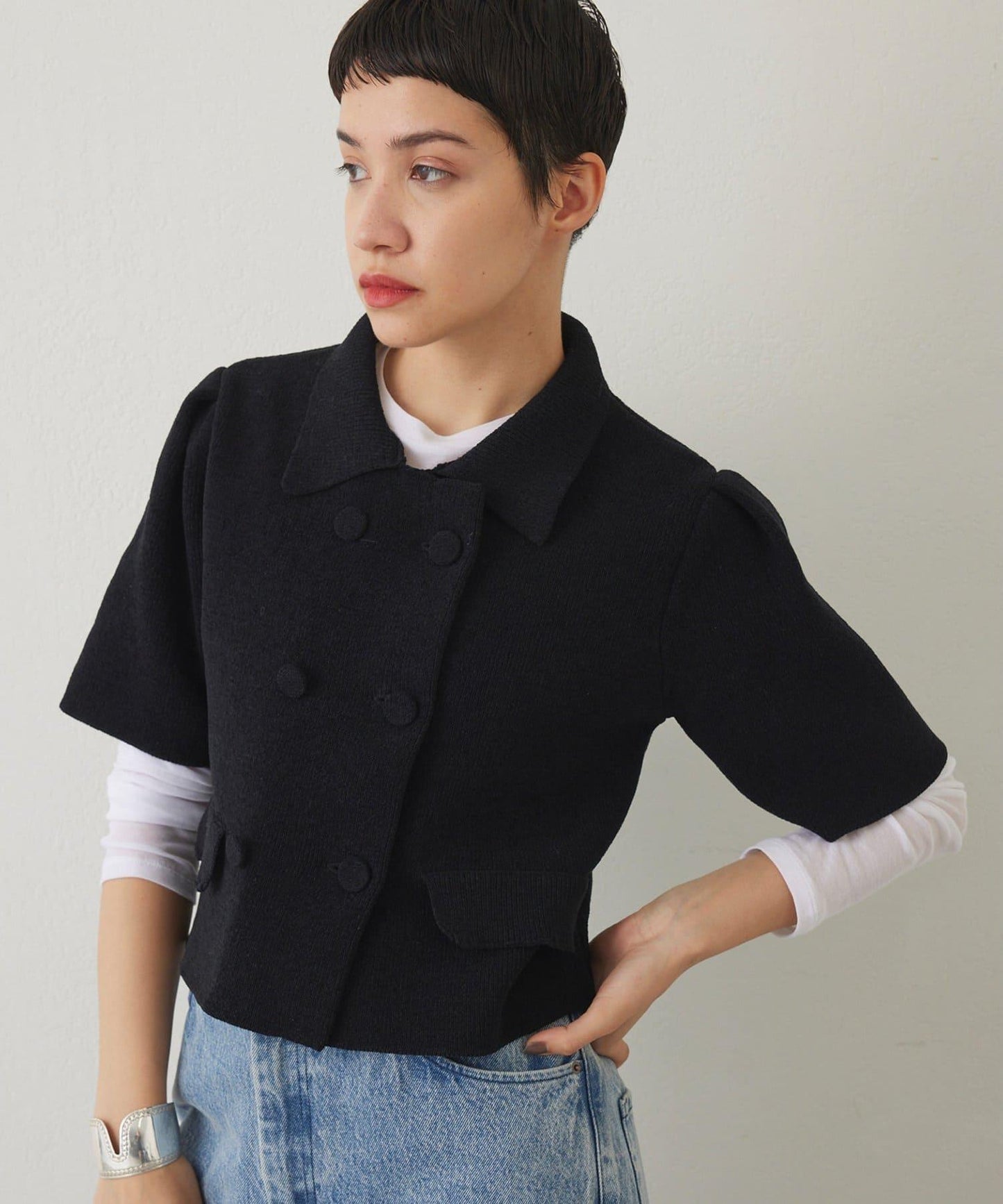 【THE PAUSE】天鵝絨針織短款開衫