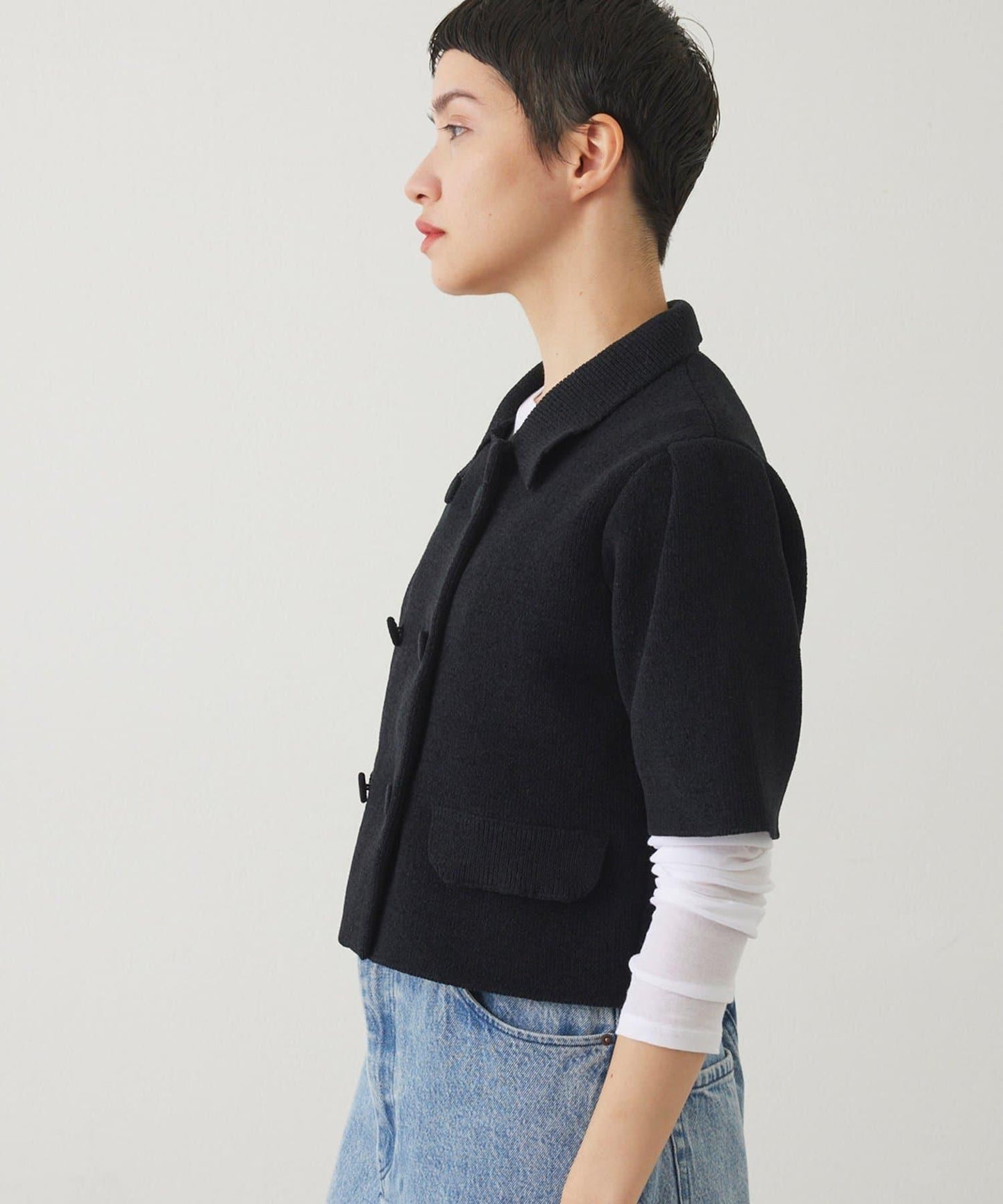 【THE PAUSE】天鵝絨針織短款開衫