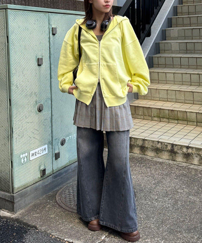 水洗刺繡雙拉鍊連帽衛衣
