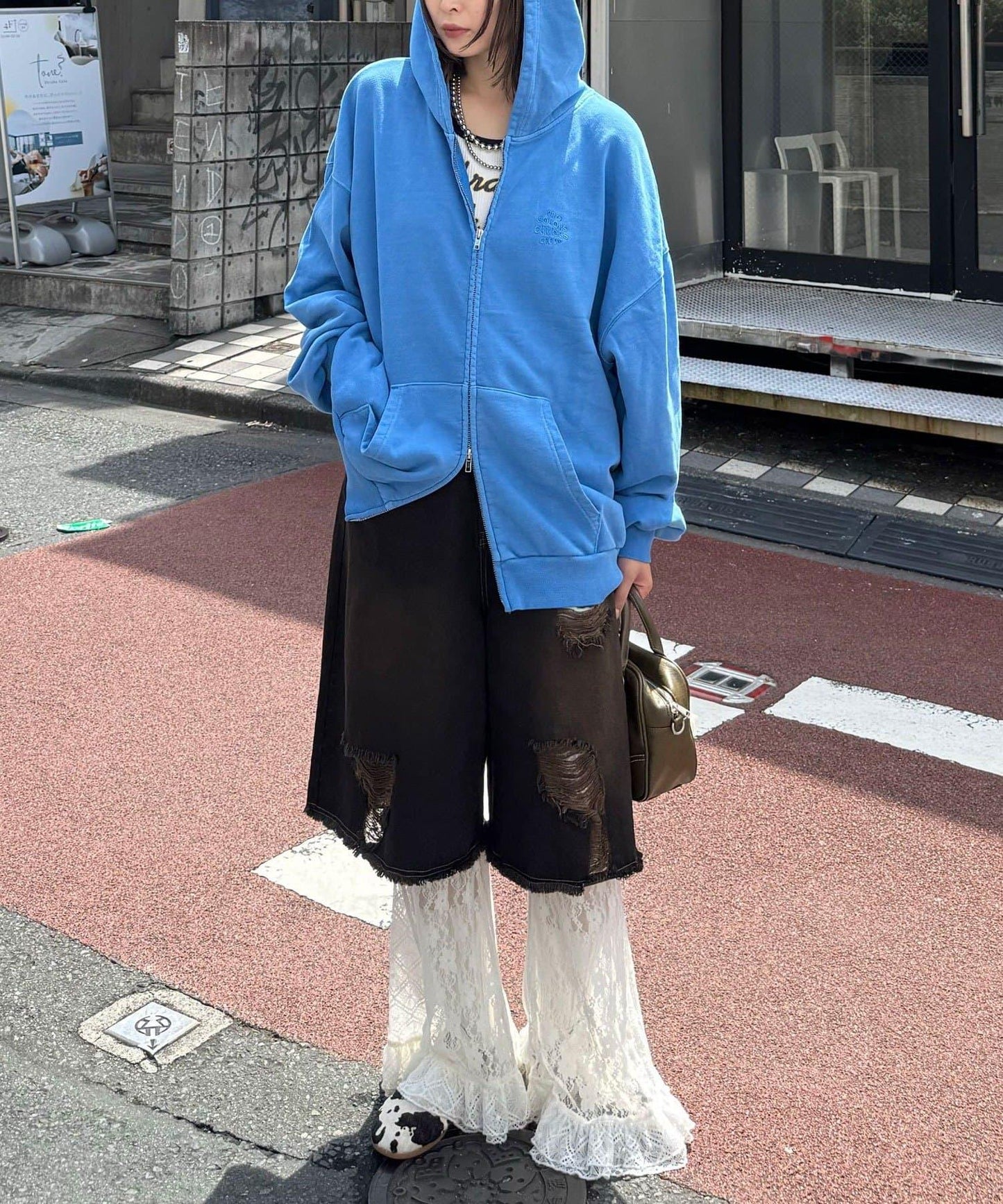 水洗刺繡雙拉鍊連帽衛衣