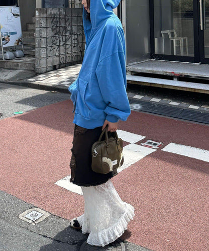 水洗刺繡雙拉鍊連帽衛衣