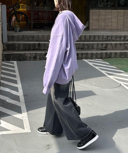 水洗刺繡雙拉鍊連帽衛衣