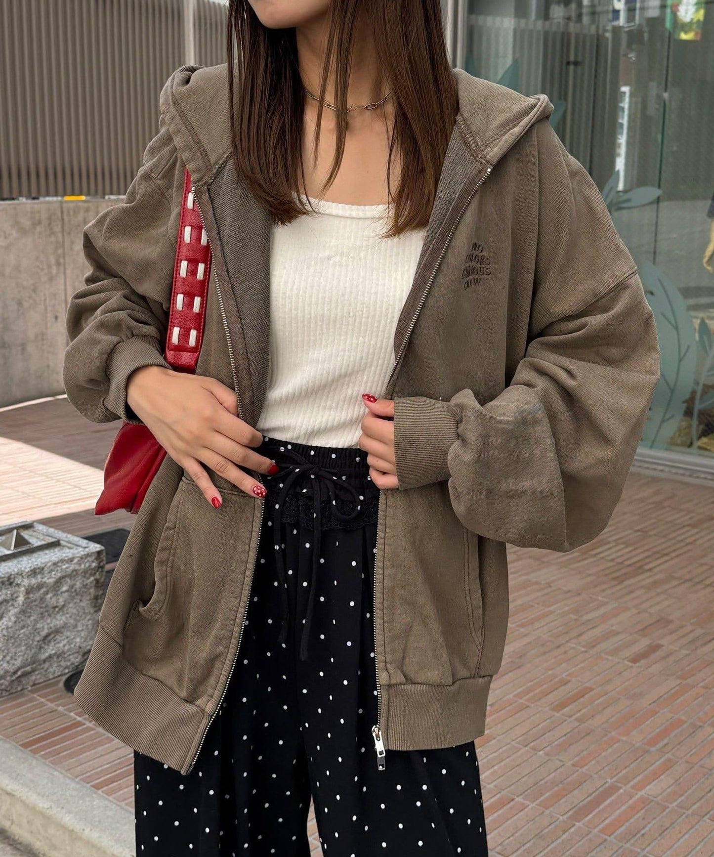 水洗刺繡雙拉鍊連帽衛衣