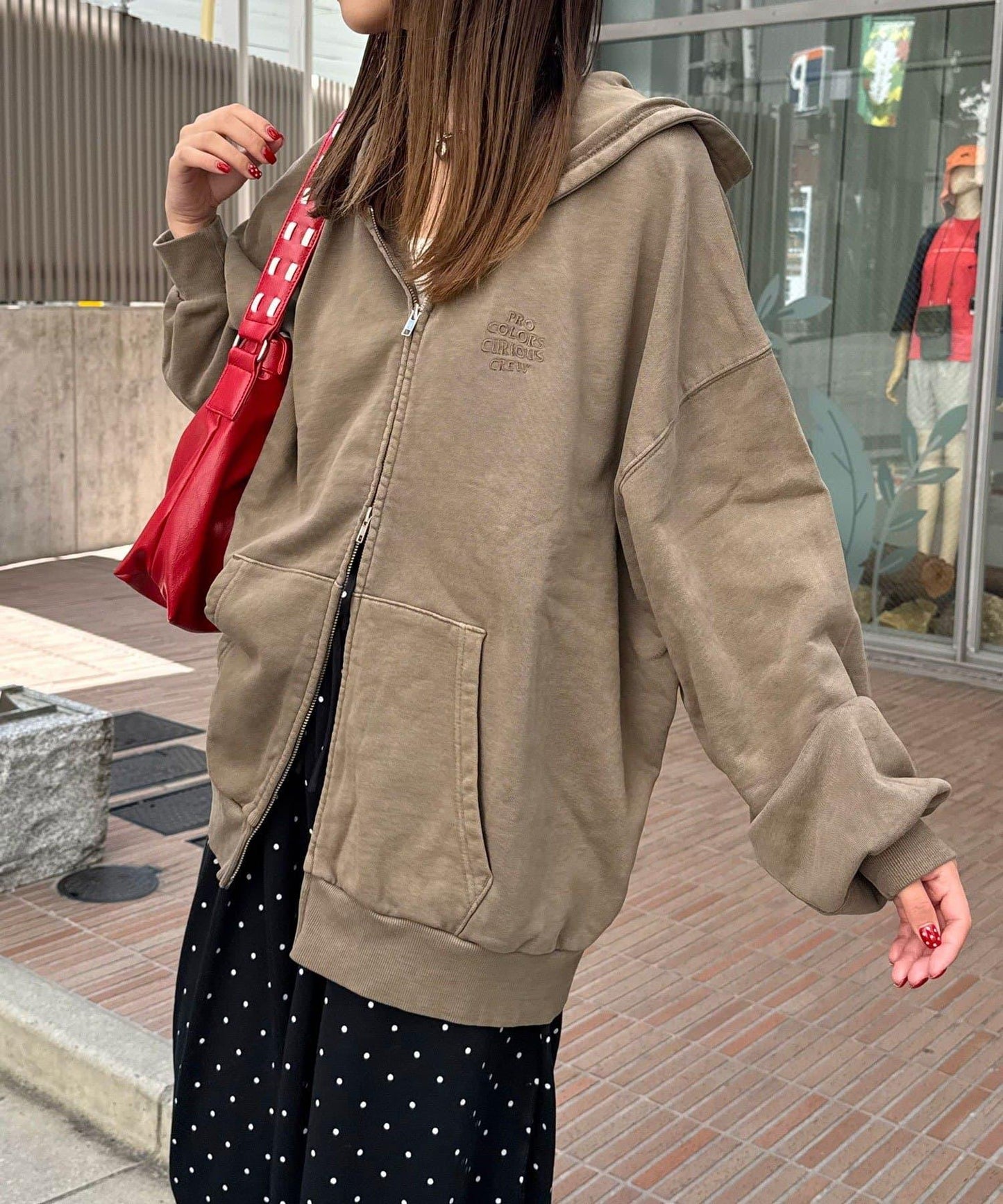 水洗刺繡雙拉鍊連帽衛衣