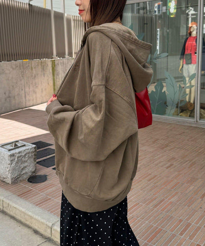 水洗刺繡雙拉鍊連帽衛衣