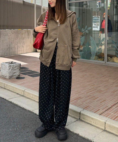 水洗刺繡雙拉鍊連帽衛衣