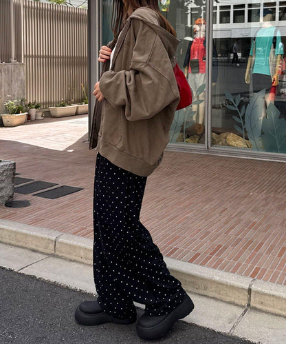 水洗刺繡雙拉鍊連帽衛衣