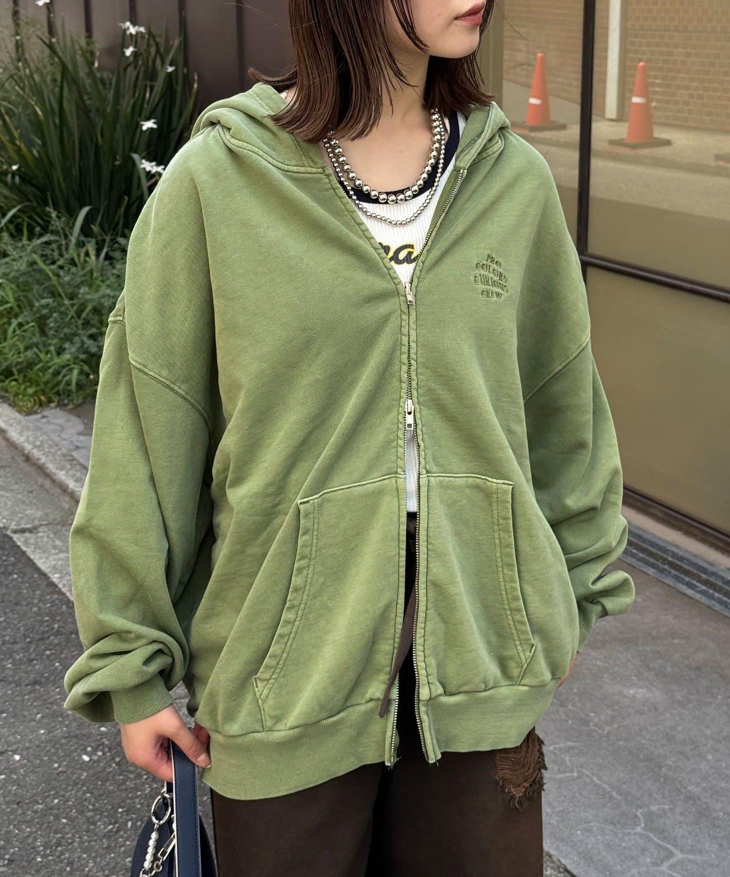 水洗刺繡雙拉鍊連帽衛衣