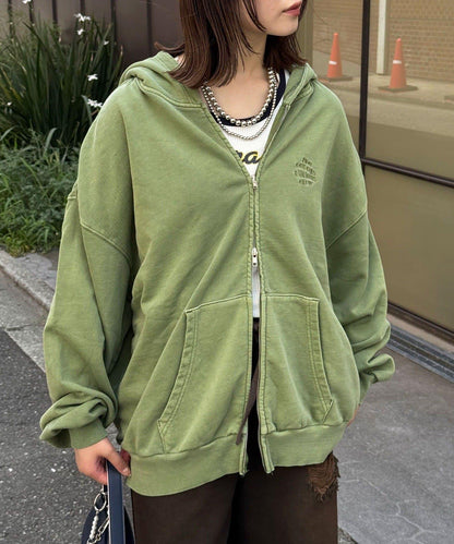 水洗刺繡雙拉鍊連帽衛衣