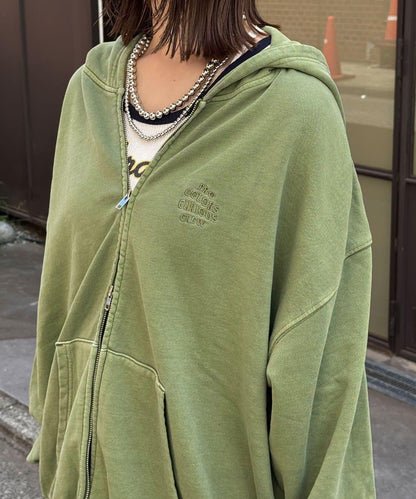 水洗刺繡雙拉鍊連帽衛衣