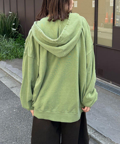 水洗刺繡雙拉鍊連帽衛衣