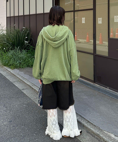 水洗刺繡雙拉鍊連帽衛衣
