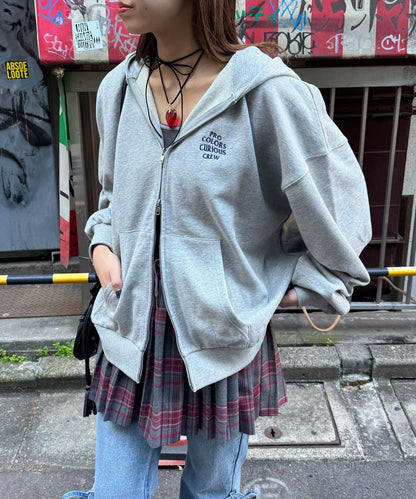 水洗刺繡雙拉鍊連帽衛衣