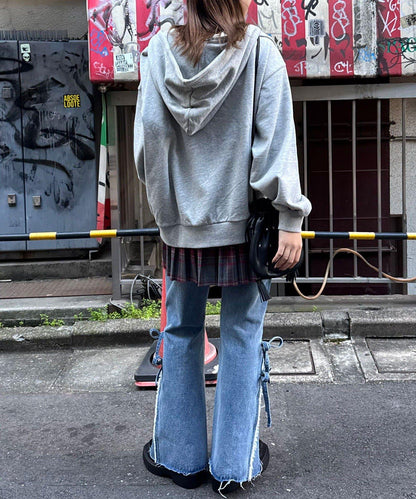 水洗刺繡雙拉鍊連帽衛衣