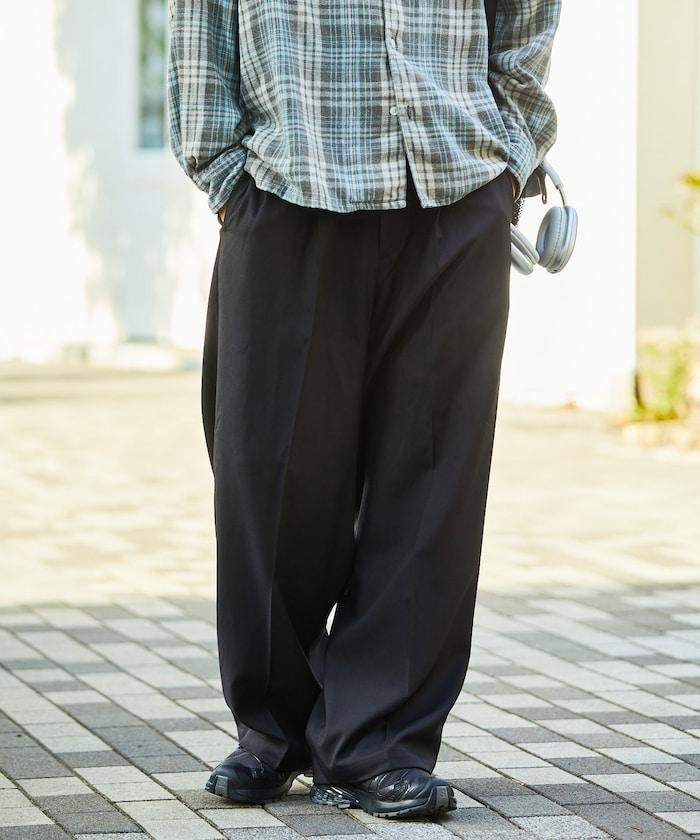 寬鬆直筒一褶西裝長褲