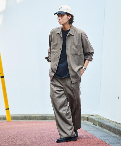 寬鬆直筒一褶西裝長褲