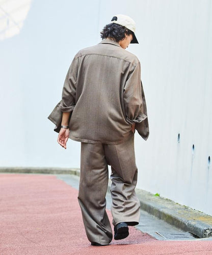 寬鬆直筒一褶西裝長褲