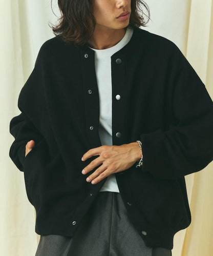 寬鬆版型 休閒風針織衛衣風圓領按扣開衫