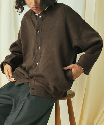 寬鬆版型 休閒風針織衛衣風圓領按扣開衫