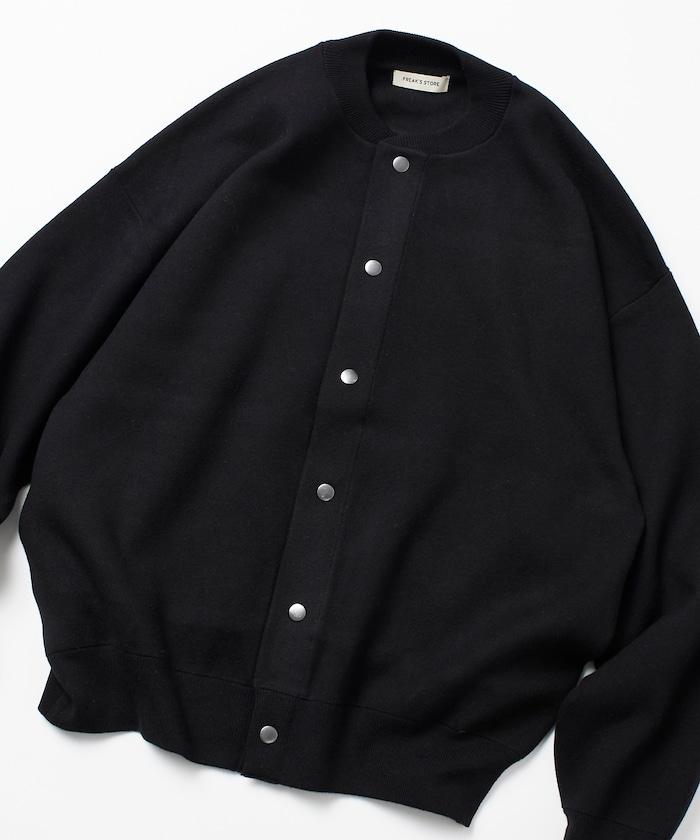 寬鬆版型 休閒風針織衛衣風圓領按扣開衫