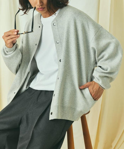 寬鬆版型 休閒風針織衛衣風圓領按扣開衫