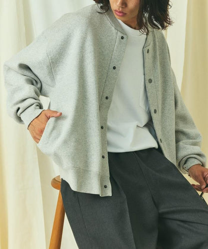寬鬆版型 休閒風針織衛衣風圓領按扣開衫