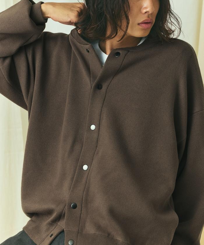 寬鬆版型 休閒風針織衛衣風圓領按扣開衫