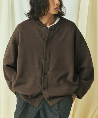 寬鬆版型 休閒風針織衛衣風圓領按扣開衫