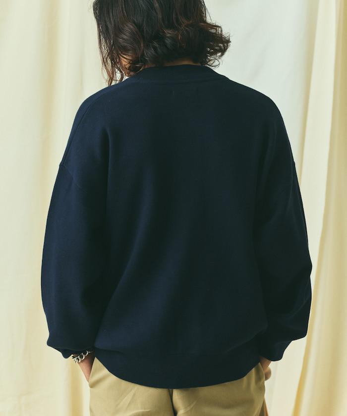 寬鬆版型 休閒風針織衛衣風圓領按扣開衫