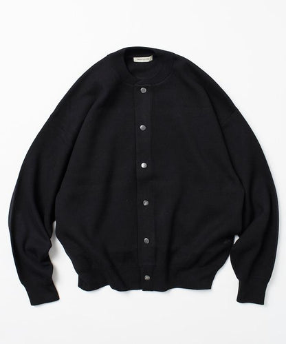 寬鬆版型 休閒風針織衛衣風圓領按扣開衫