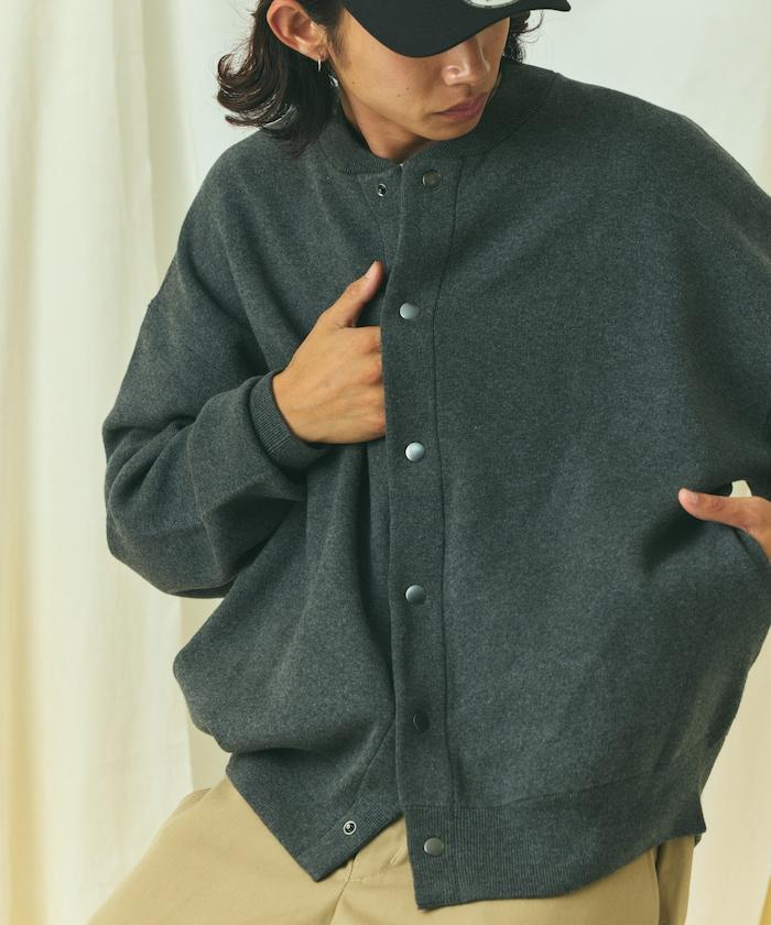 寬鬆版型 休閒風針織衛衣風圓領按扣開衫