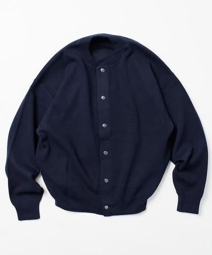 寬鬆版型 休閒風針織衛衣風圓領按扣開衫