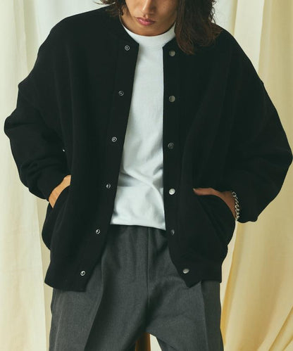 寬鬆版型 休閒風針織衛衣風圓領按扣開衫