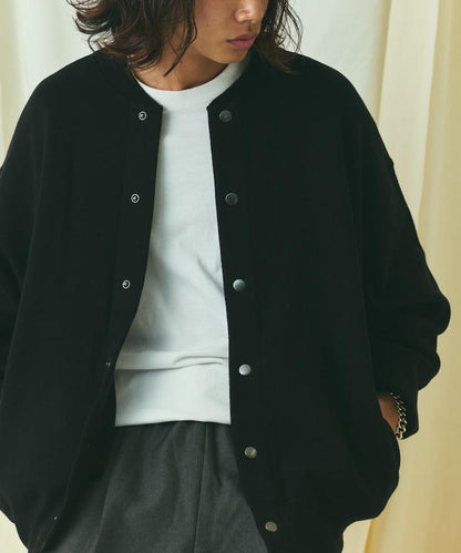 寬鬆版型 休閒風針織衛衣風圓領按扣開衫